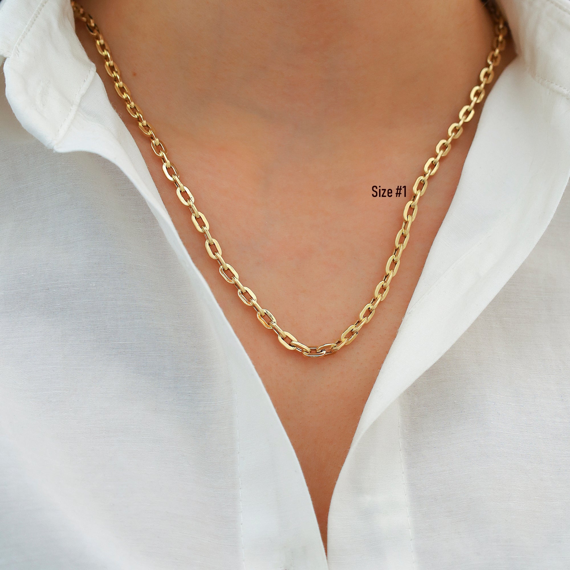 14k Gold | Elongated Chunky Staple Chain Necklace