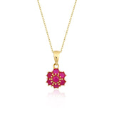 14k Gold | Ruby Hexagon Flower Necklace