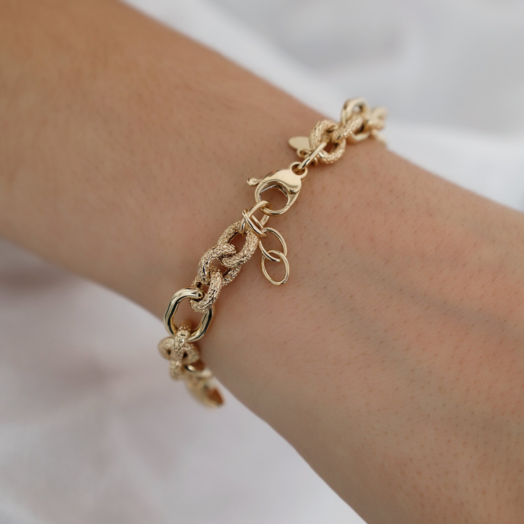 14K Gold Chain Evil Eye Bracelet | Heart Charm Chain Jewelry, Good Luck Bracelet, Star Charm Bracelet, Thick Chain Bracelet, Graduation Gift