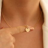 14k Gold | 2mm Rolo Chain Necklace with Flat Heart Charm