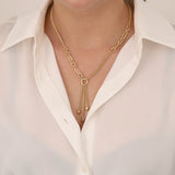 14k Gold | Oval Paperclip & Double Curb Chain Lariat Necklace