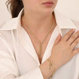 14k Gold | Oval Paperclip & Double Curb Chain Lariat Necklace