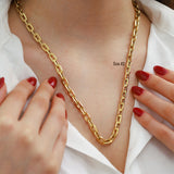 14k Gold | Elongated Chunky Staple Chain Necklace