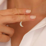 14k Gold | Luminous Crescent Moon Necklace
