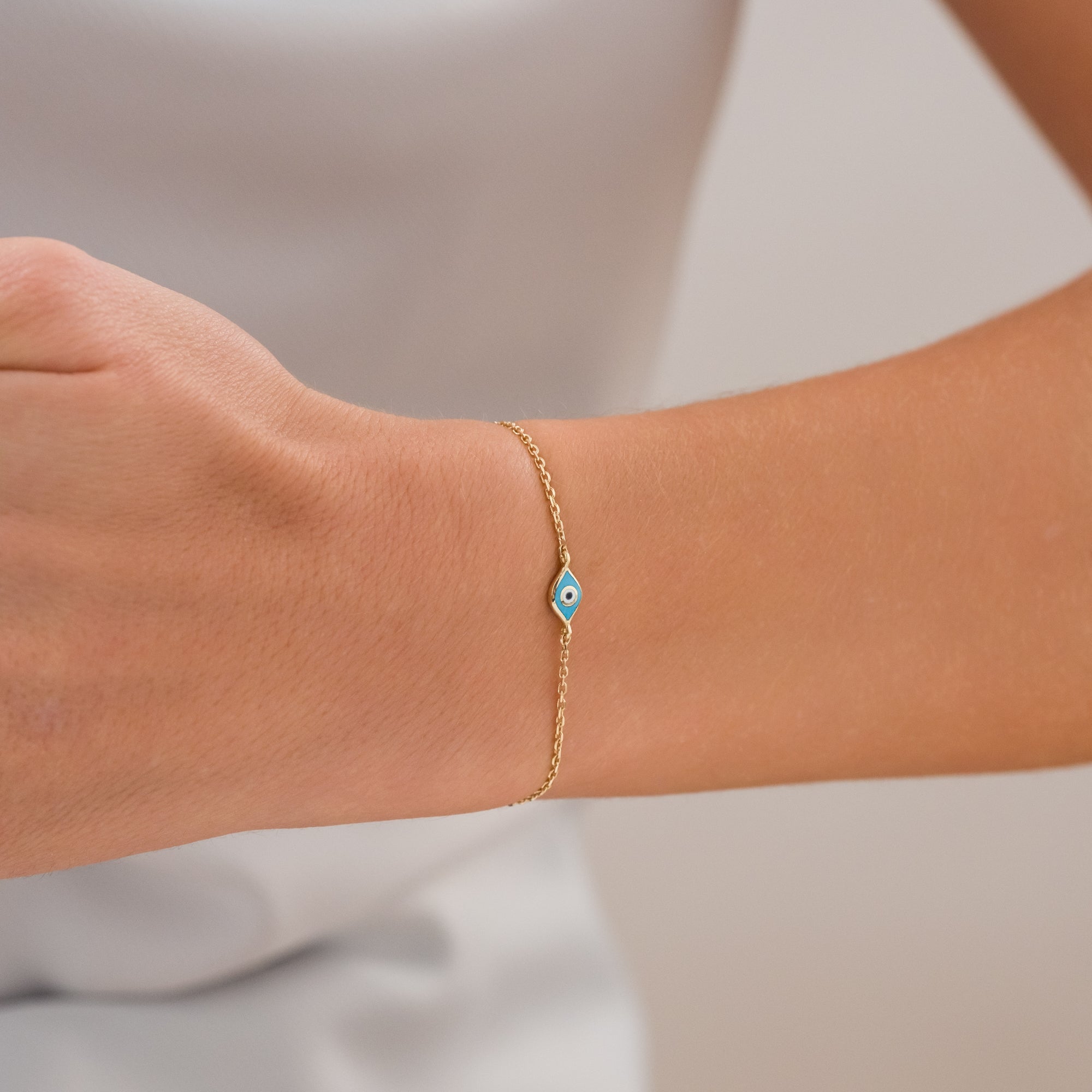 14k Gold | Evil Eye Dainty Chain Bracelet