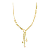 14k Gold | Oval Paperclip & Double Curb Chain Lariat Necklace