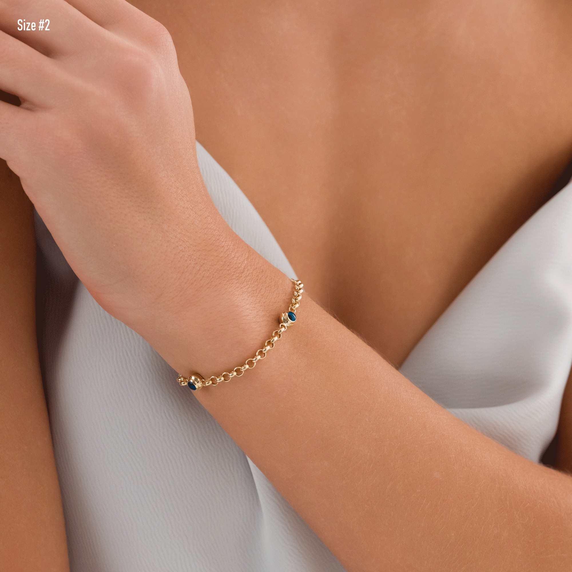 14k Gold Evil Eye Rolo Charm Bracelet