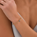 14k Gold Evil Eye Rolo Charm Bracelet