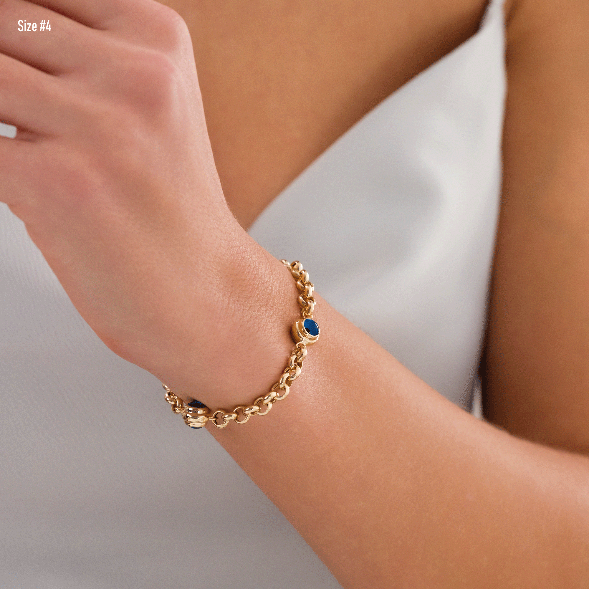 14k Gold Evil Eye Rolo Charm Bracelet