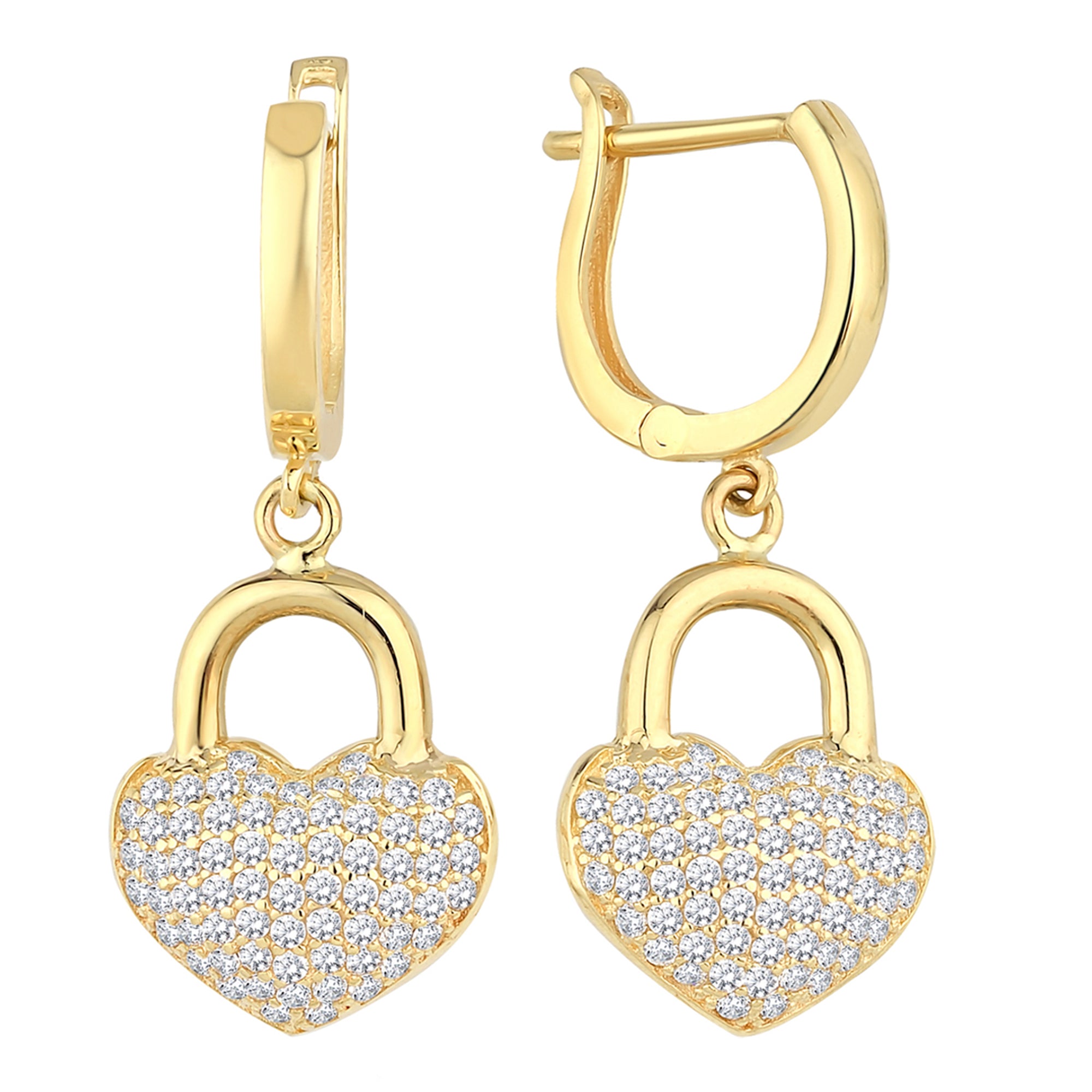 14k Gold | Heart Padlock  Dangle Earrings