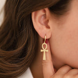 14k Gold Ankh Drop Earrings - DionJewel