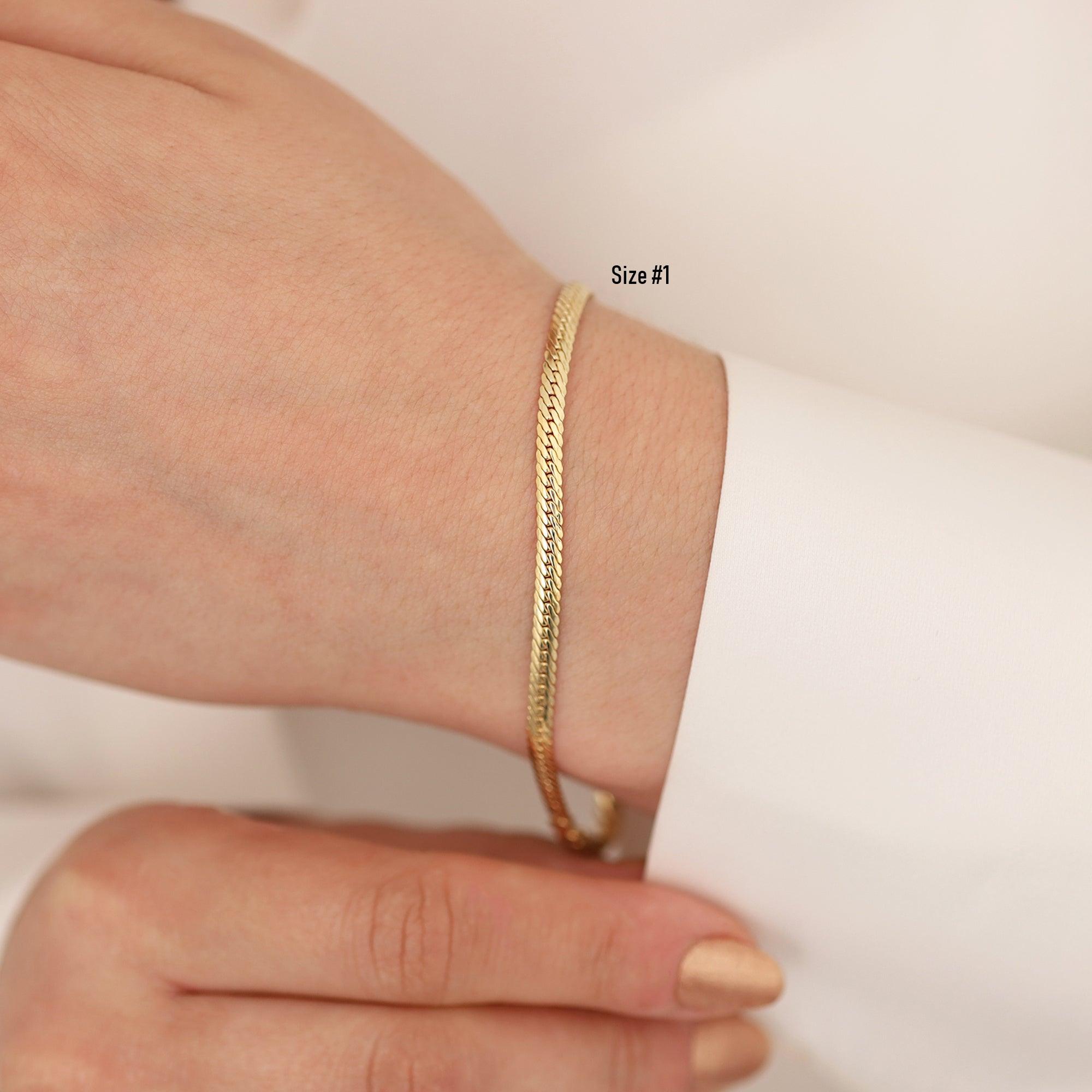 14k Gold Herringbone Chain Bracelet - DionJewel