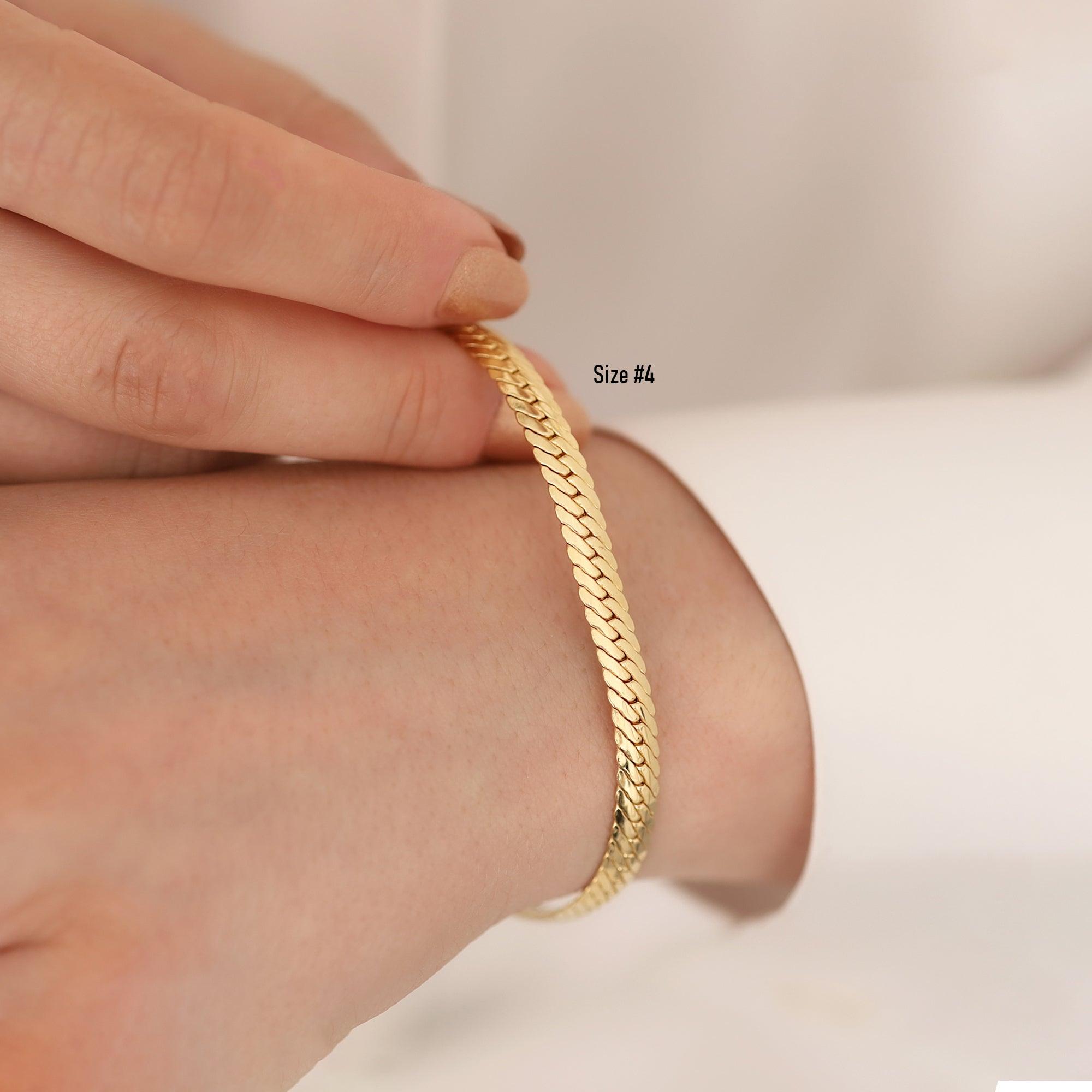 14k Gold Herringbone Chain Bracelet - DionJewel