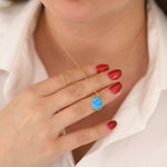14K Gold Oval Blue Opal Necklace - DionJewel