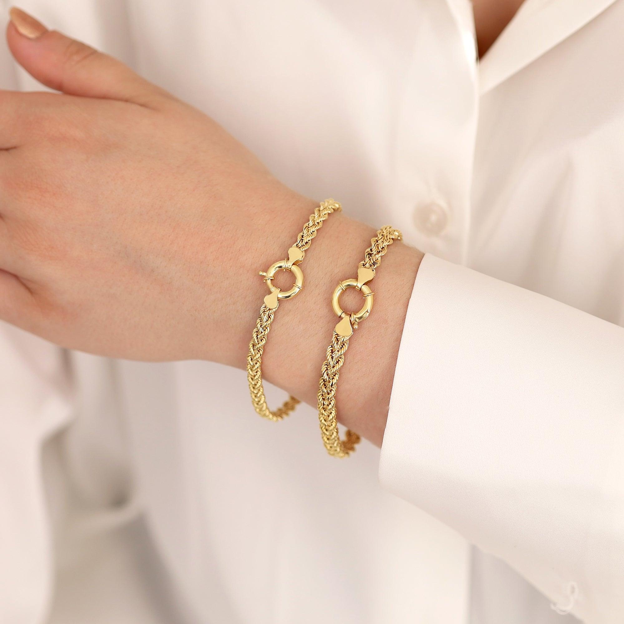 14k Gold Rope Chain Bracelet with Sailor Lock Clasp - DionJewel