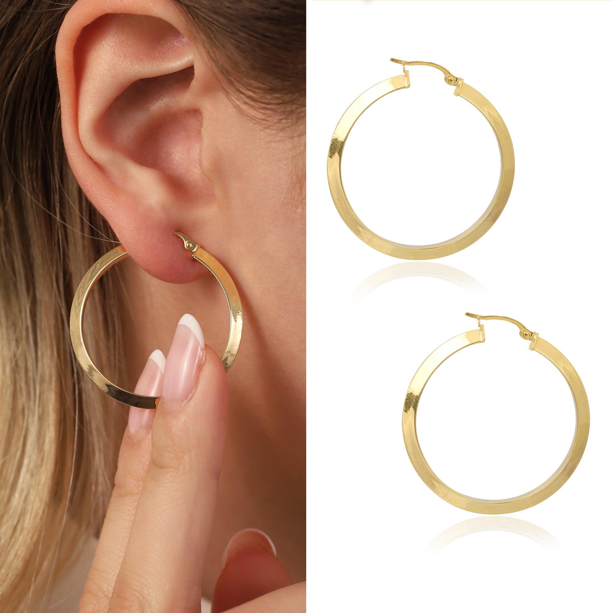 14k Gold Thin Hoop Earrings - DionJewel