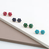14k Gold | Sapphire Hexagon Flower Stud Earrings