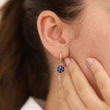 Sapphire Hexagon Flower Dangle Earrings