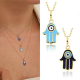 14k Gold | Blue Hamsa Necklace