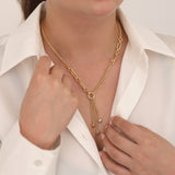 Oval Paperclip & Double Curb Chain Dangle Necklace