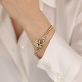 Double Curb Chain Charm Bracelet with Sailor Clasp