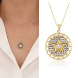14k Gold | Star in a Circle with Hitit Design Necklace