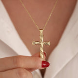 14k Gold | Engraved Cross Necklace