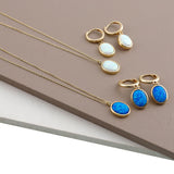 14k Gold | Minimalist Blue Opal Dangle Earrings