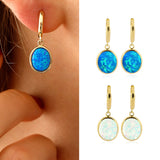 14k Gold | Minimalist Blue Opal Dangle Earrings