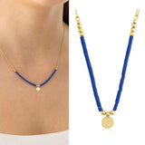 14k Gold | Lapis Lazuli Natural Stone Necklace with Coin Charm