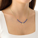 14k Gold | Lapis Lazuli Natural Stone Necklace with Coin Charm