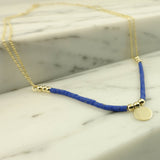 14k Gold | Lapis Lazuli Natural Stone Necklace with Coin Charm