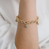 14K Gold Chain Evil Eye Bracelet | Heart Charm Chain Jewelry, Good Luck Bracelet, Star Charm Bracelet, Thick Chain Bracelet, Graduation Gift