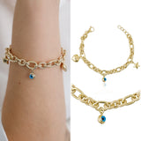 14K Gold Chain Evil Eye Bracelet | Heart Charm Chain Jewelry, Good Luck Bracelet, Star Charm Bracelet, Thick Chain Bracelet, Graduation Gift