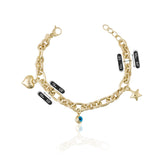 14K Gold Chain Evil Eye Bracelet | Heart Charm Chain Jewelry, Good Luck Bracelet, Star Charm Bracelet, Thick Chain Bracelet, Graduation Gift