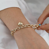14K Gold Chain Evil Eye Bracelet | Heart Charm Chain Jewelry, Good Luck Bracelet, Star Charm Bracelet, Thick Chain Bracelet, Graduation Gift