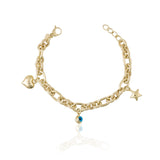 14K Gold Chain Evil Eye Bracelet | Heart Charm Chain Jewelry, Good Luck Bracelet, Star Charm Bracelet, Thick Chain Bracelet, Graduation Gift