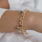 14K Gold Chain Evil Eye Bracelet | Heart Charm Chain Jewelry, Good Luck Bracelet, Star Charm Bracelet, Thick Chain Bracelet, Graduation Gift