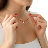 14k Gold | Red Coral Natural Stone Necklace with Coin Charm