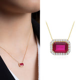 14k Gold | Red Ruby Baguette Cut Necklace
