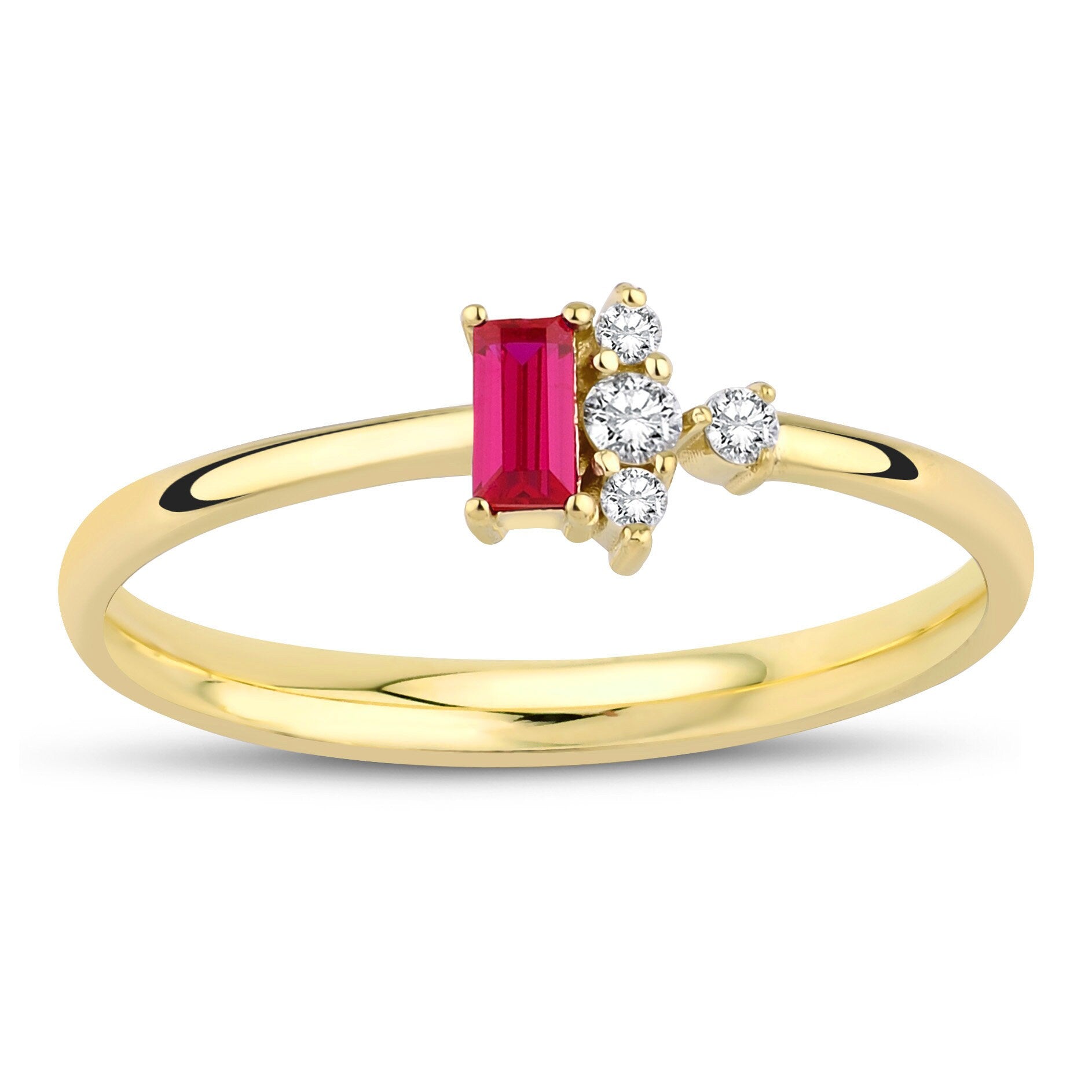 14k Gold | Baguette Cut Red Ruby Ring