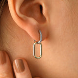14k Gold | CZ Gemstone Oval Dual Hoop Dangling Earrings