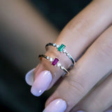 14k Gold | Baguette Cut Red Ruby with Diamond Ring