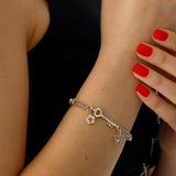 14k Gold | Double Curb Bracelet with Key & Charms