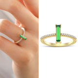 14k Gold | Emerald  Slim Rectangular CZ Bezel Setting Band Ring