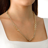 14k Gold | Double Curb Chain Circle Link Necklace