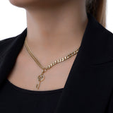 14k Gold | Chunky Two Strain Curb Chain Necklace with Charm