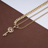 14k Gold | Chunky Two Strain Curb Chain Necklace with Charm