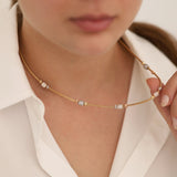 14k Gold | Tri Beaded Franco Mesh Chain Necklace
