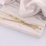 14k Gold | Oval Paperclip & Double Curb Chain Lariat Necklace